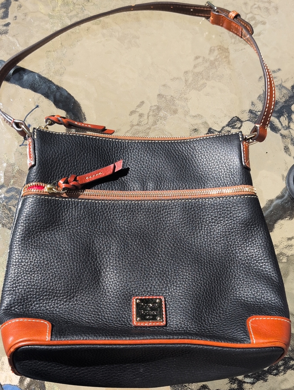 Dooney & Bourke Black and Tan Leather Crossbody Shoulder Bag